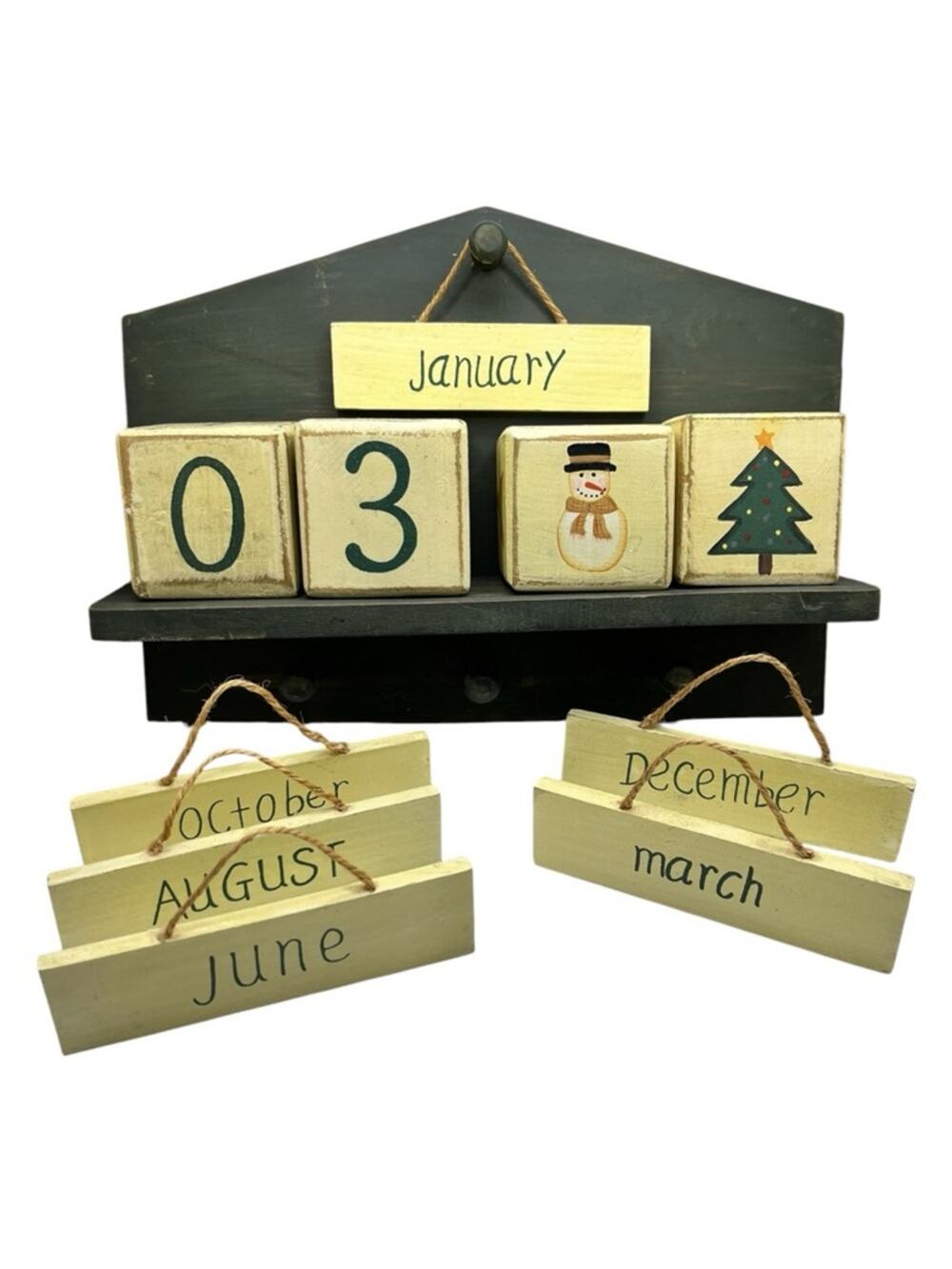 Wood Block Perpetual Calendar distressed green
